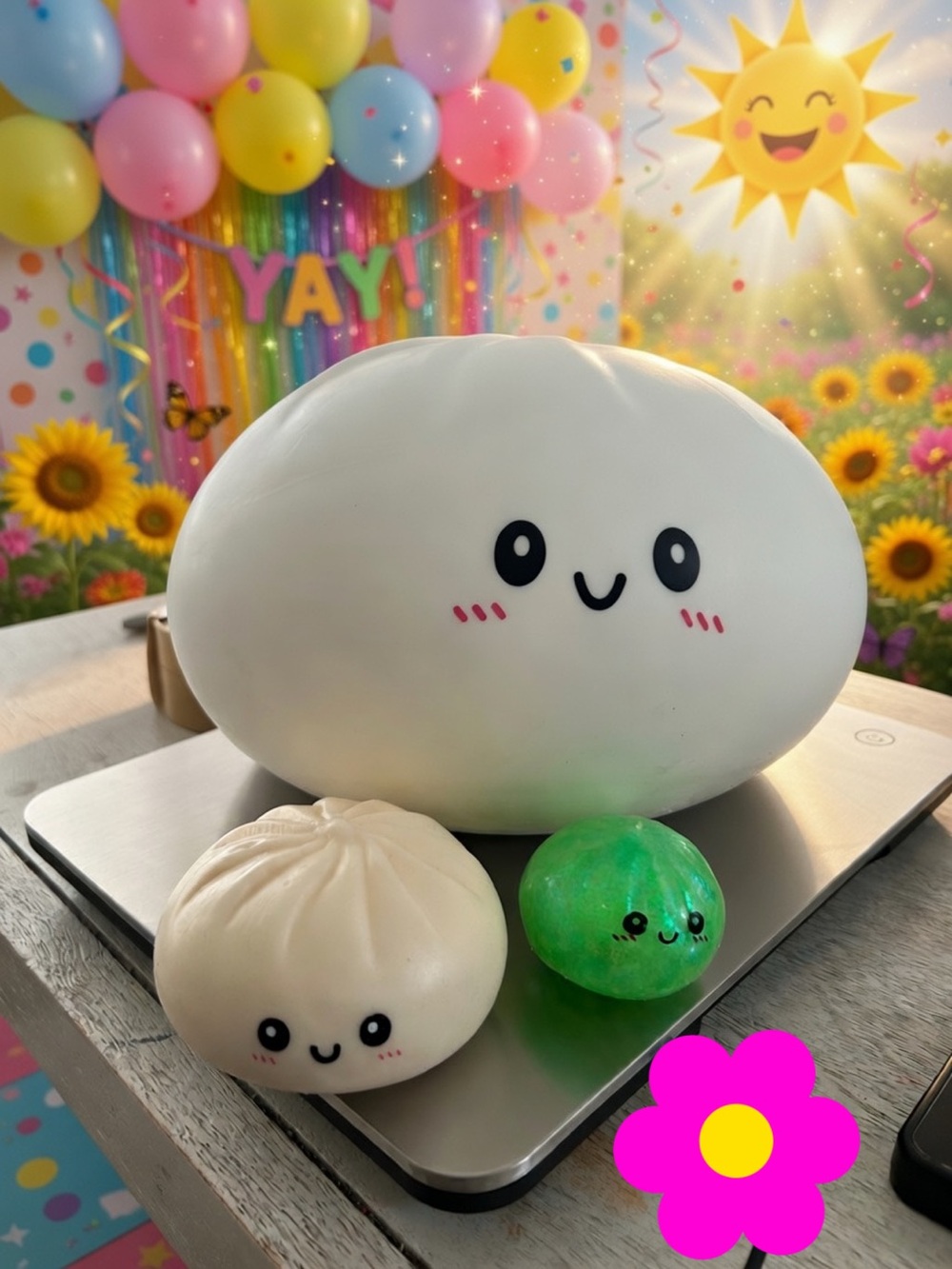 Set of 2 Jumbo Dumpling Squishy with Smiley Face -10 inches wide!!!!